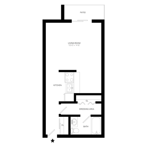 Floor plan for studio, 1 bath, 440 sqft